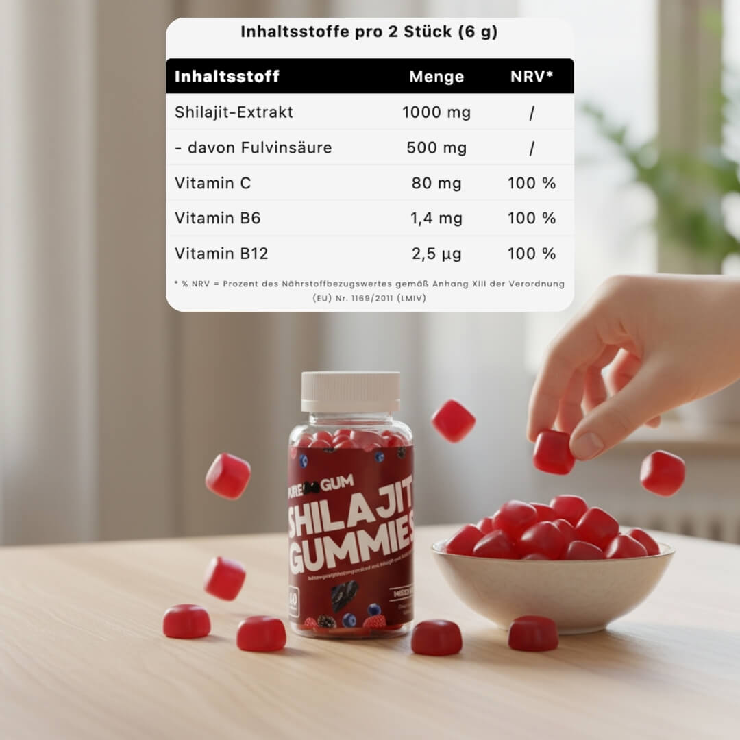 Premium Shilajit Gummies 1000 + Vitamin C,B6, B12 - 60 Stk